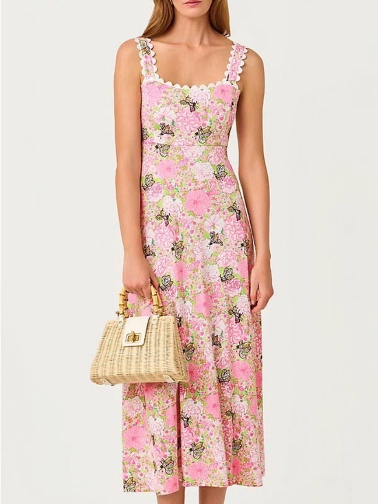 Lilly Pulitzer Dresses & Skirts - Lilly Pulitzer Pink Floral Scallop-Trim Midi Dress